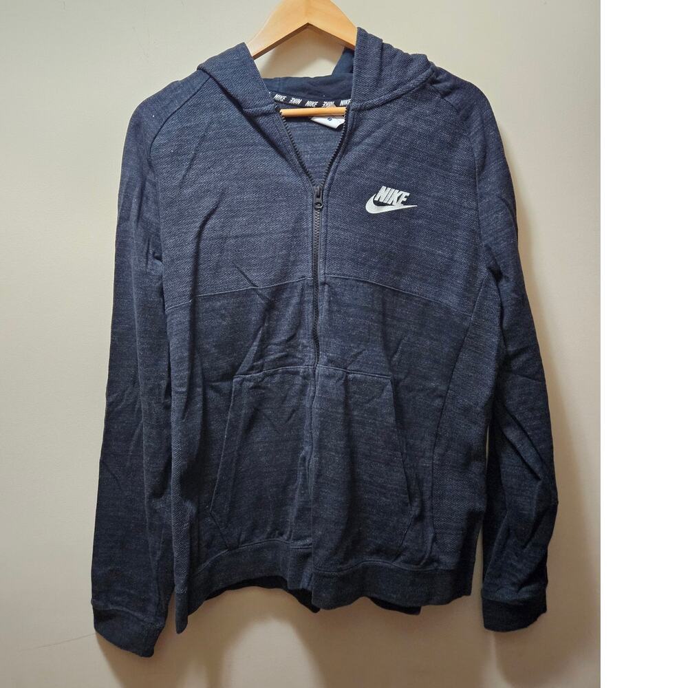 Nike Sportswear Men's Black/Charcoal Heather Knit Full-Zip Hoodie LARGE